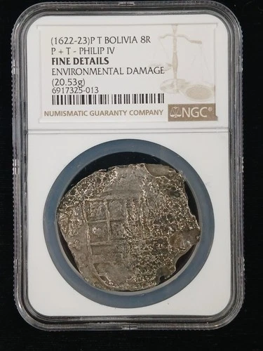 1622-23 P T Bolivia 8 Reales Spanish Silver Philip IV NGC Fine Details Coin