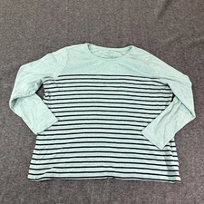 Talbots Women Green Blue Striped Crew Neck Long Sleeves Tshirt Size 2XP - Damage