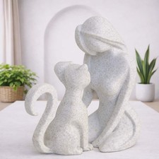 Abstract Cat & Woman Sculpture Modern Ornament Home Decor Statue Gift Pet Lover