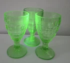 New ListingSet of 3 Vintage Uranium Glass Green Stem Goblets Depression Glass UV Glow Cordi