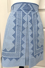 Vtg Blue Gingham Embroidered Half Apron Handmade