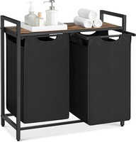 Vasagle WäSchekorb 2 FäCher, WäSchesammler Mit Ablage, WäSchebox, WäSchesack Aus