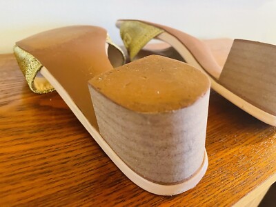 CHRISTIAN DIOR DWAY Heeled Slide Gold Tone Cotton