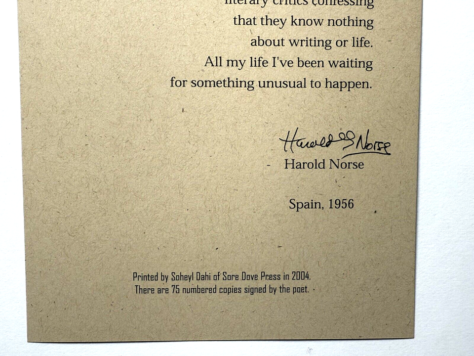 HAROLD NORSE - SIGNED BROADSIDE, 2004, KEROUAC, ALLEN GINSBERG ...