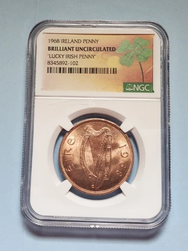 1968 IRELAND PENNY NGC BU CERTIFIED LUCKY IRISH PENNY UNC #S208