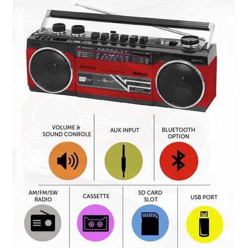 Riptunes Retro AM/FM/SW Radio + Kassette Ghettoblaster mit Bluetooth und USB/SD-Karte - Bild 3 von 11