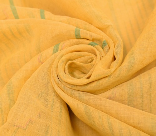 Sushila Vintage Bengal Tant Sari 100 % reine Baumwolle gelb gewebt 5 Jahre Sari Stoff - Bild 8 von 11