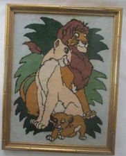 DISNEY LION KING FRAMED NEEDLEPOINT ART