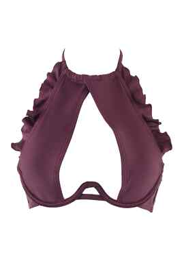 PEEK & BEAU Women's Wine High Shine Ruffle Frill Bikini Top NWT