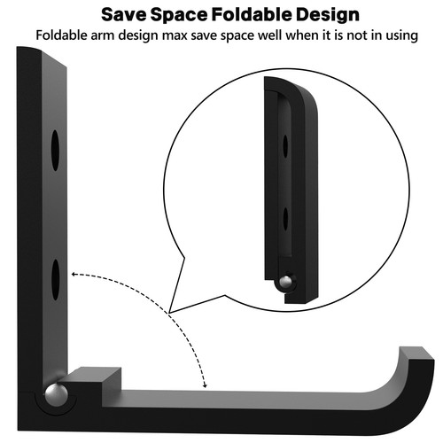 Geekria Foldable Wall Mount Headphones Holder Stand (Black / 5 Pcs) - Picture 3 of 6