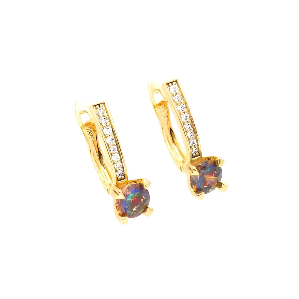 Boucles d'Oreilles Dormeuses Solitaire Topaze Bleue Femme en Plaqué Or
