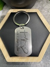 2  Silver-Tone Faith Hope Love Dog Tag Pendant Keychain New Free Ship B4215