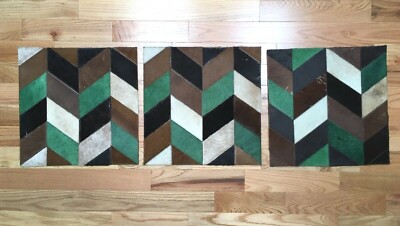 3 SURYA Leather Hair on Hide Small Mats Hand Craft Green Brown 18 x18  Ea INDIA