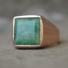 925 Sterling Silver Square Faceted Emerald Gemstone Rose Gold Ring Jewelry