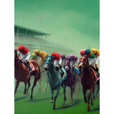 Kentucky Derby Horse Racing Jockeys Oil Framed Wall Art Picture Print 12x16