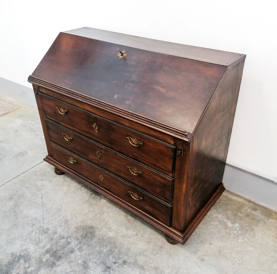 ⚜️ ANTICA RIBALTA PIEMONTESE CARLO X 1800 LEGNO NOCE COMÒ SCRITTOIO CASSETTIERA - Immagine 2 di 4