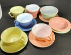 Vintage Hazel Atlas Moderntone Platonite Mixed Lot Pink Blue Yellow Green 12 Pcs