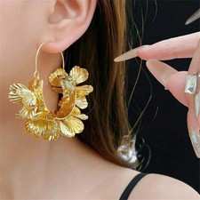 Gold Flower Drop Earrings Creative Hoop Dangle Women Floral Statement Jewelry