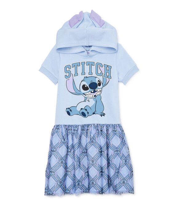 Disney Girls Stitch Hooded Blue Dress With Tulle Skirt Size 7-8 NWT