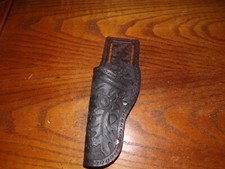 Western style holster LH for toy revolver Black Tooled leather oak leaf pattern