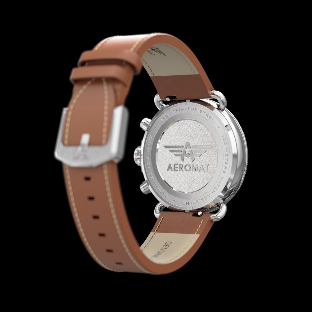 AEROMAT Pilot Mens Watch Vol De Nuit Leather Band VK63 Movement MSRP