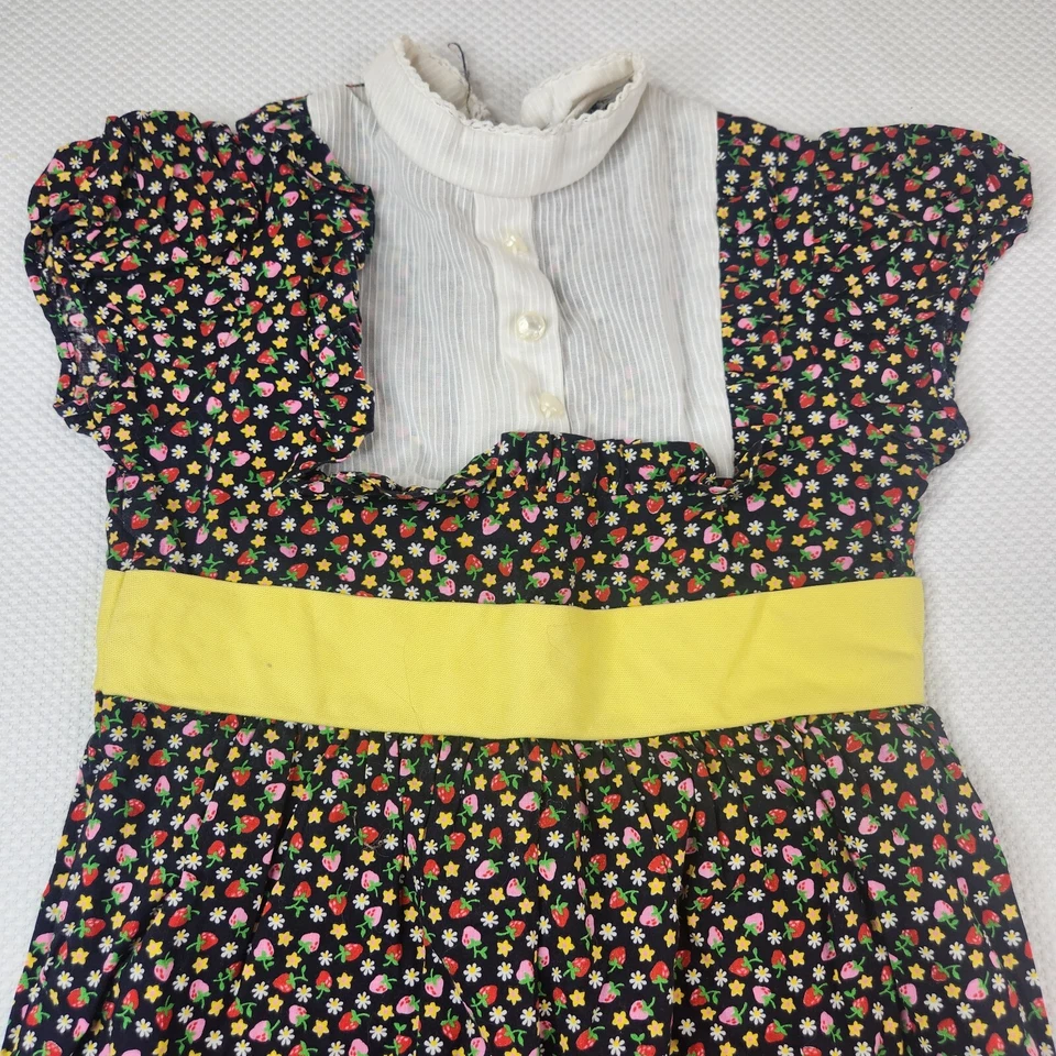 Vestido Maxi Pradera Hippy Hippie Floral Negro Amarillo Años 70 Niñas Talla 6 Vintage Foto 3 de 4