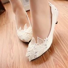 Wedding Lace Leaves Prom Party Dance Bridal Bridesmaid Flat High Low Heels shoes