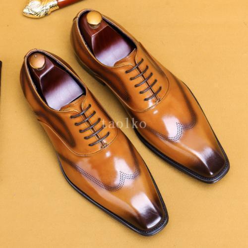 SAOLA Scarpe da festa uomo Brogue Work intagliate Oxford punta quadrata in pelle stringate
