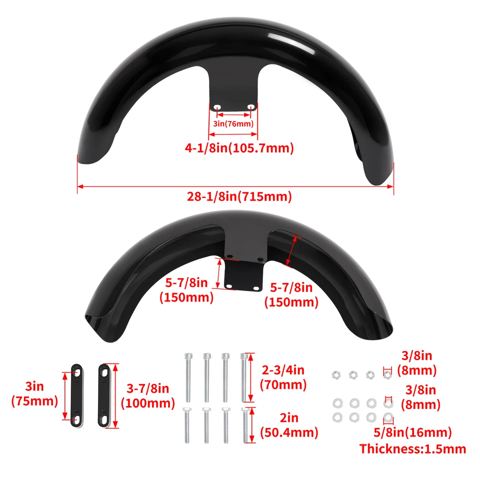 Para Harley Touring Road Glide escavadeiras personalizadas 19" roda envoltório para-lama dianteiro preto - Imagem 2 de 4