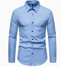 Men's Business Solid Color Slim Simple Casual Long Sleeve Button-Up Shirt Top