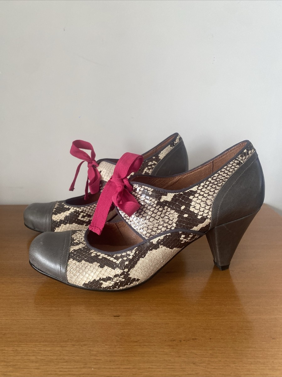 Topshop snake print shoes uk6 Euro39 Pink Ribbon Laces Grey Cream