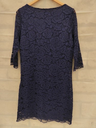 Woman's La Redoute R Edition Size 14 Navy Blue Lace Lined Dress GC - Picture 2 of 12