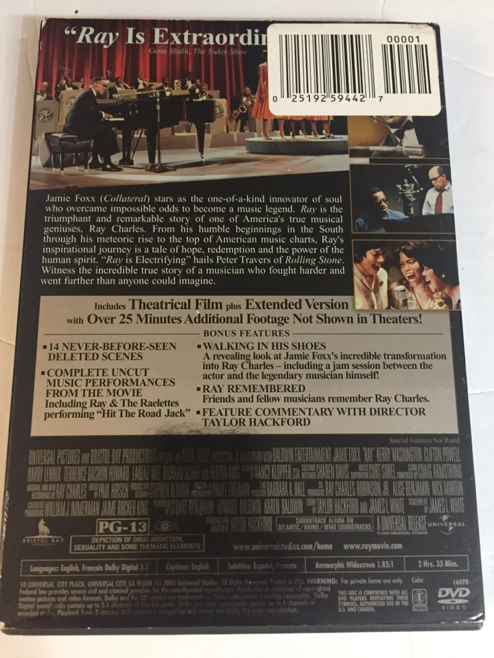 Ray:  Jamie Fox DVD Widescreen Ships  Same Day With Tracking Foto 2 de 2