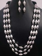 Indian Beads Necklace Set with Earrings Multi Strand Necklace Golden Long Mala