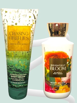 Bath And Body Works CHASING FIREFLIES Lotion And BRIGHTEST BLOOM Shower Gel NEW