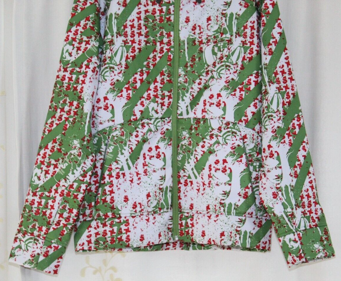 Salomon Cappotto Snowboard Verde Rosso Bianco Graffiti Cappuccio Invernale Zip Giacca Uomo M