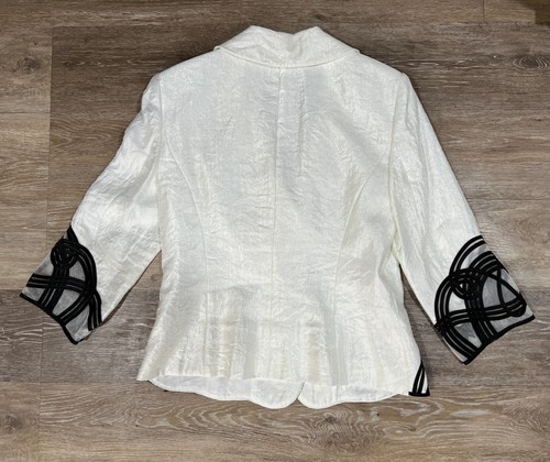 Adrianna Papell Evening Womens Sz 10 Metallic Ivory Black Soutache Blazer Jacket - Picture 8 of 12