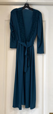 Vintage Lorraine Long Robe Floral Lace Trim Nylon Green Sz Small USA Lounge