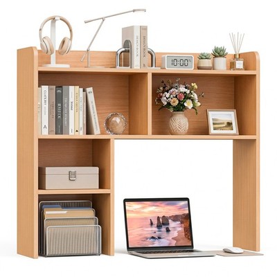 4-Tier Desktop Bookshelf Storage Tabletop Display Hutch with 5 Shelves Natural