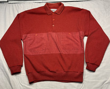 Vintage Huk-A-Poo Sweater Mens Medium Red Knit Button Polo Pullover Pockets 80s