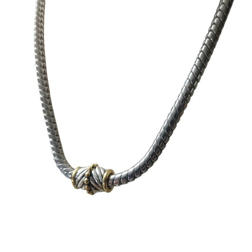 Halskette Silber Goldfarben Magnetverschluss Geflochten Kette Strukturiert Mitte Design - Bild 2 von 8