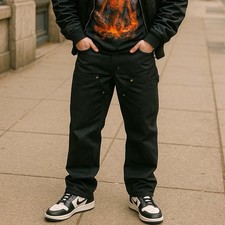 Carhartt Pants Mens 42 x 32 Black Firm Duck Double-Front Utility Carpenter Loose