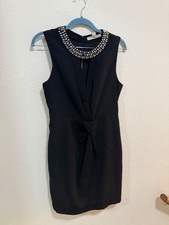 Forever 21 Black Solid Mini Dress Sleeveless Round Neck Beaded Accents Size S