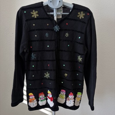 Vintage Quacker Factory Snowman Christmas Holiday Cardigan Sweater Size Medium