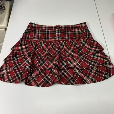 VTG Y2K Basic Editions Tartan Plaid Shimmer Ruffled Mini Skirt School Girl Sz 16