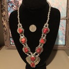 Jewelry Coin Silver (.900) & Genuine RED RHODONITE Squash Blossom Necklace — photo 2