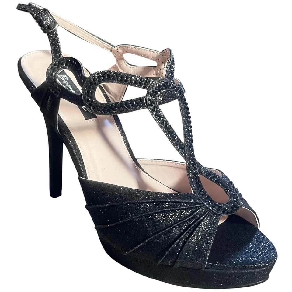 Zapatos de vestir deslumbrantes grandes con estrás brillantes punta abierta tacones altos con tiras Foto 3 de 4