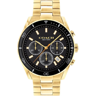 COACH PRESTON CHRONOGRAPH 14602517 BLACK DIAL GOLD BRACELET 44MM MENS WATCH