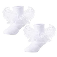 Girls Socks Double Lace Frilly Ruffle Ripple Turn Cuff 4-6 Years White