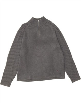 TOMMY HILFIGER Herren Zip Neck Pullover Pulli XL Grau Baumwolle DR20